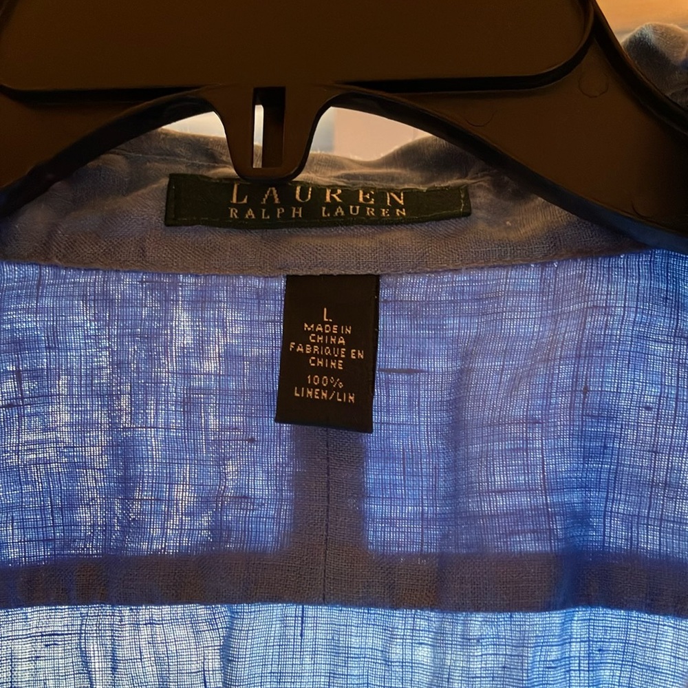100% Linen Ralph Lauren blue button down shirt